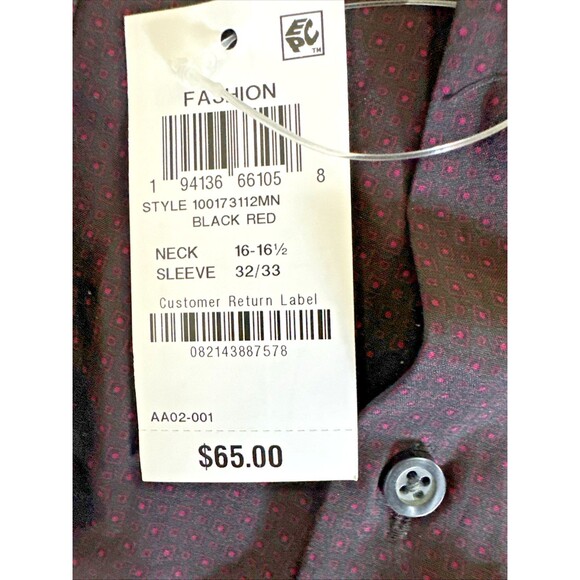 Alfani Mens Slim-Fit 4-Way Stretch Geo-Print Dress Shirt Black Red 16-16.5/32-33 - Picture 6 of 6